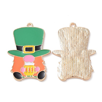 Alloy Pendants, with Enamel, Light Gold, Leprechaun Charms, for Saint Patrick's Day