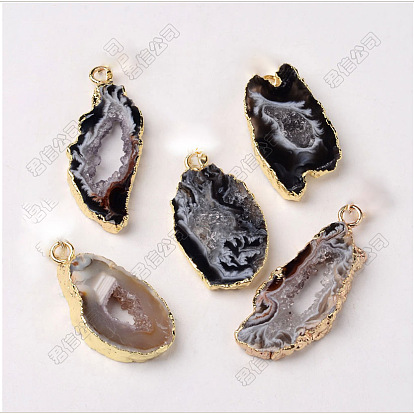 Druzy naturel pendentifs en agate, Breloques pépites avec bord en laiton doré