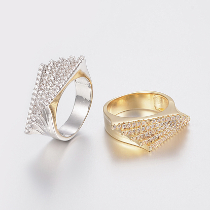 Brass Micro Pave Cubic Zirconia Finger Rings, Cadmium Free & Lead Free