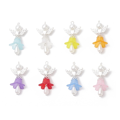 Подвески матовым акриловым, ангел, с фурнитурой из сплава и стеклянными жемчужными бусинами