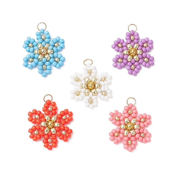 Подвески-цветы из стеклянных бус, с 304 кольцами из нержавеющей стали