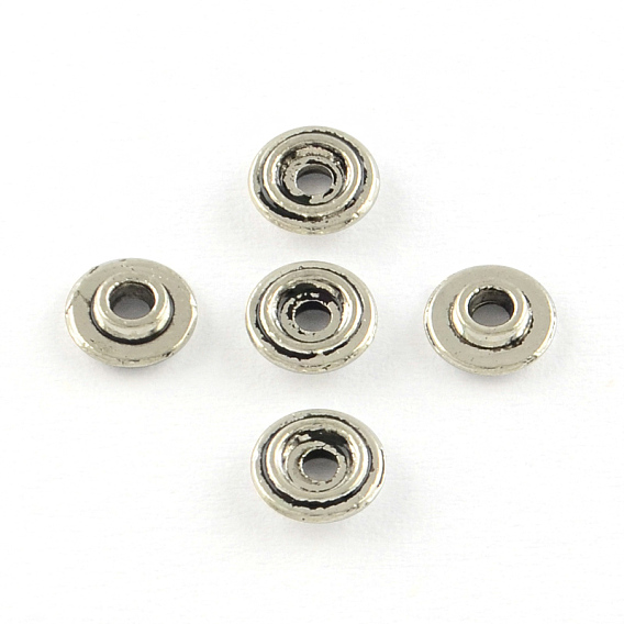 Плоские круглые тибетском стиле сплава шариков прокладки, без кадмия и без свинца, 6x2 мм, отверстие : 1.5 мм