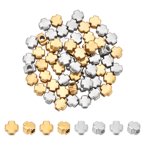 60Pcs 2 Colors 304 Stainless Steel Beads, Cross