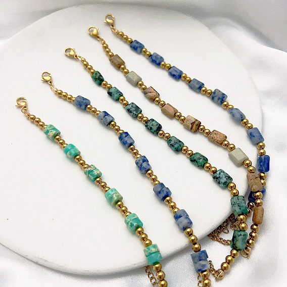 Браслеты из натуральных камней в стиле бохо, украшения из нержавеющей стали для женщин, золотые