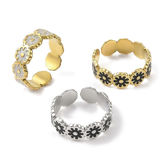 Цветок 304 эмалированные открытые манжеты из нержавеющей стали для женщин, ионное покрытие (ip)