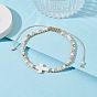 Cross Synthetic Turquoise & Glass Braided Bead Bracelets, Adjustable Nylon Thread Bracelets for Women