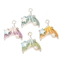 Alloy & Crystal Rhinestone & Enamel Pendants, Fishtail Shape Charms, with ABS Imitation Pearl, Silver