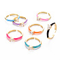Brass Enamel Cuff Rings, Open Rings, Solitaire Rings, with Clear Cubic Zirconia, Nickel Free, Teardrop, Golden