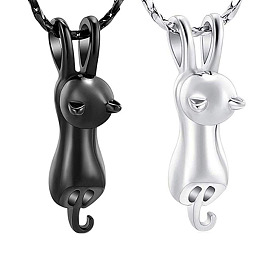 316L Surgical Stainless Steel Rabbit Urn Ashes Pendant Necklace, Memorial Jewelry for Women