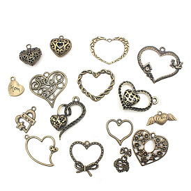 Heart Theme Tibetan Style Alloy Pendants, Antique Bronze