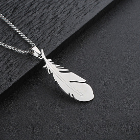 304 Подвеска в виде пера из нержавеющей стали, цепочка-коробочка, ожерелье для мужчин