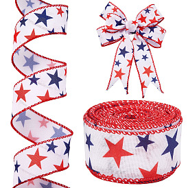1 rouleau de ruban polyester, motif d'étoile à cinq branches pour la fête de l'indépendance, pour les accessoires de couture de robes en tissu