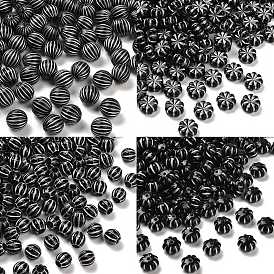 Непрозрачные акриловые бусины, серебристого металла, обвитыми, чёрные