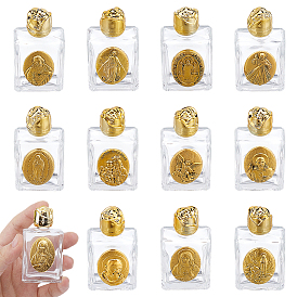 11 шт. 11 стили религиозные прямоугольники прозрачное стекло пустые многоразовые бутылки, с крышками из сплава розового цинка, античное золото 