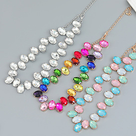 Sparkling Oval Glass Diamond Necklace for Women - Glamorous Party Accessory with Full Rhinestone Embellishments