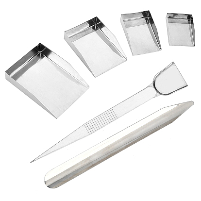 6Pcs 6 Style Jewelry Tool Sets, with Stainless Steel Gem Shovel & Chemical Scoops & Tweezers