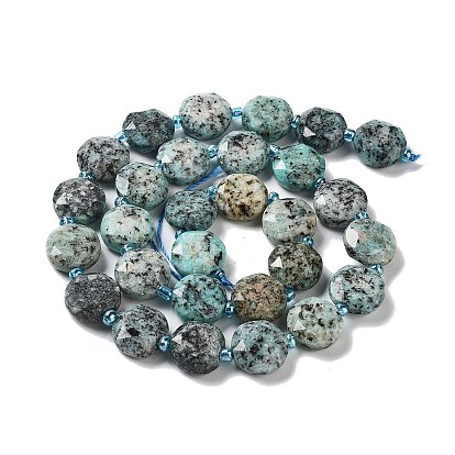 Natural Sesame Jasper/Kiwi Jasper Beads Strands, with Seed Beads, Faceted Hexagonal Cut, Flat Round, Dyed