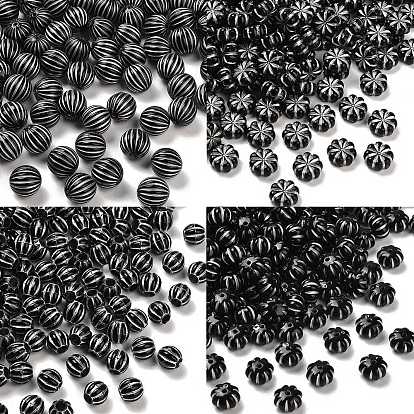 Непрозрачные акриловые бусины, серебристого металла, обвитыми, чёрные