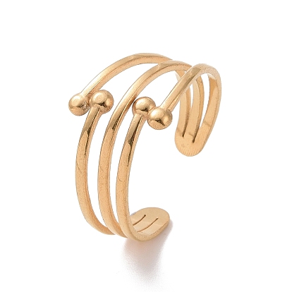 Ion Plating(IP) 304 Stainless Steel Triple Line Open Cuff Ring, Hollow Ring for Men Women