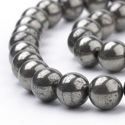 Natural Pyrite Beads Strands, Round