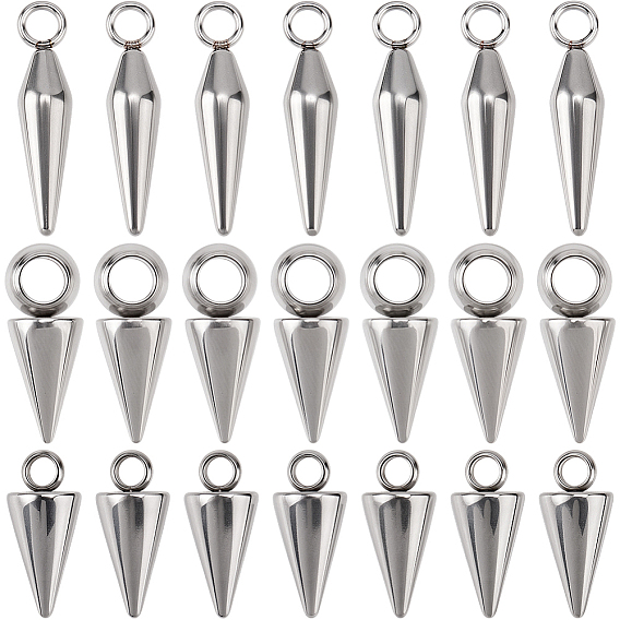36Pcs 3 Styles Stainless Steel Charms, Cone Charm