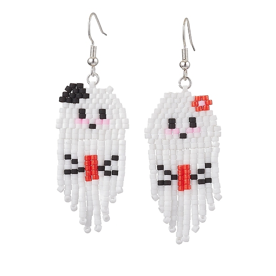 Серьга-пусет с подвесками в виде утюга со стеклом, призрак, платина