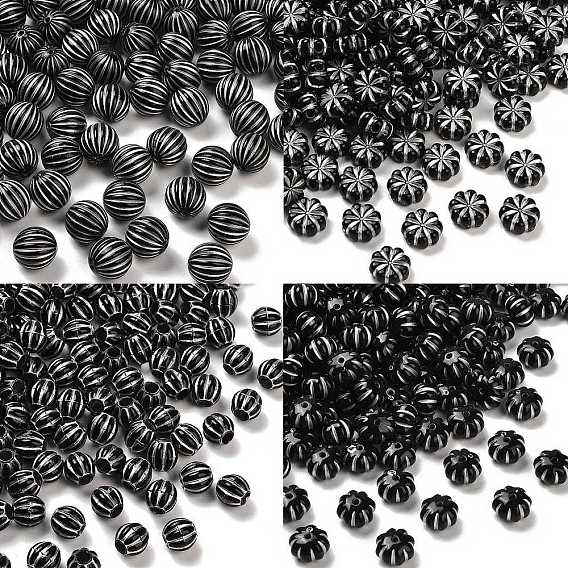Непрозрачные акриловые бусины, серебристого металла, обвитыми, чёрные
