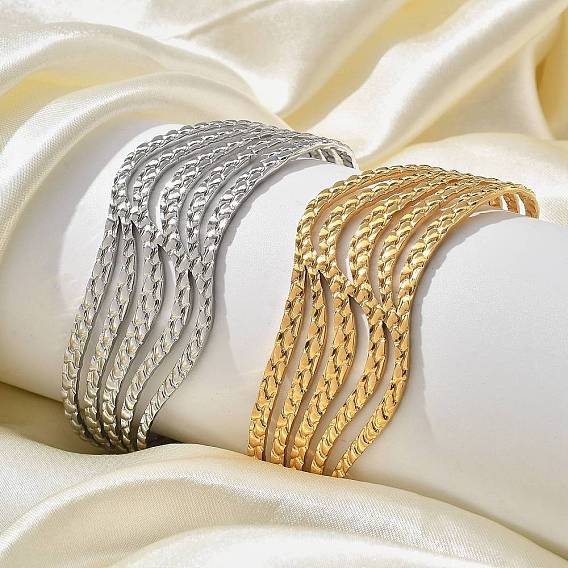 304 из нержавеющей стали манжеты браслеты, многорядные браслеты для женщин, волна