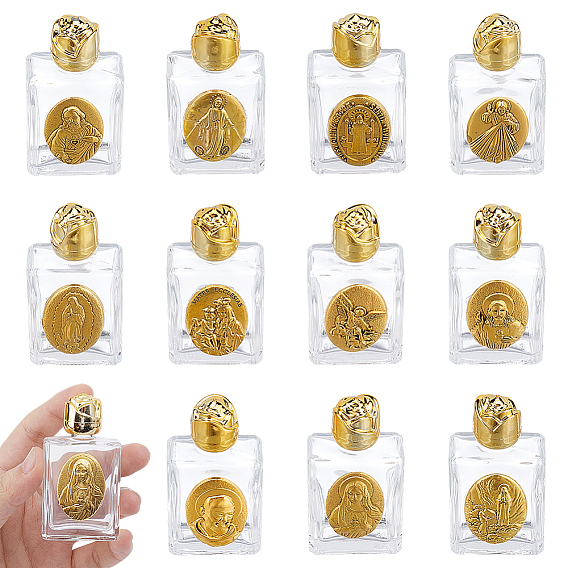 11 шт. 11 стили религиозные прямоугольники прозрачное стекло пустые многоразовые бутылки, с крышками из сплава розового цинка, античное золото 