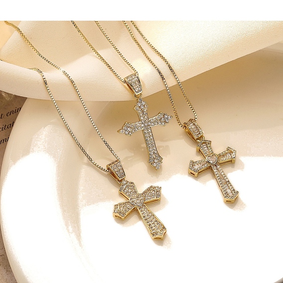 Латунный прозрачный кубический цирконий крест подвеска коробка цепи ожерелья для женщин