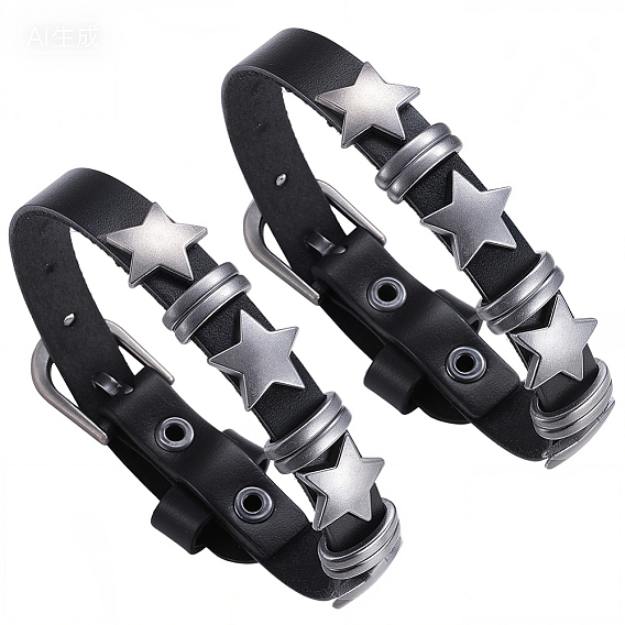 2 шт. кожаный браслет в стиле ретро-панк хип-хоп с пентаграммой, регулируемый браслет для мужчин и женщин
