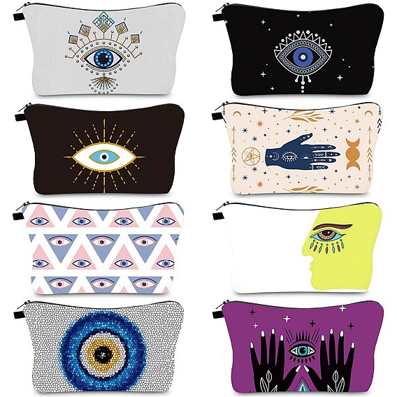 Evil Eye Theme Polyester Cosmetic Pouches, with Iron Zipper, Waterproof Clutch Bag, Toilet Bag for Women, Rectangle