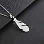304 Stainless Steel Feather Pendant Box Chain Necklaces for Men