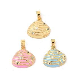 Brass Micro Pave Cubic Zirconia Pendants, with Enamel, Shell Charms, Real 18K Gold Plated