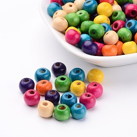 Dyed Natural Wood Beads, Round, Lead Free