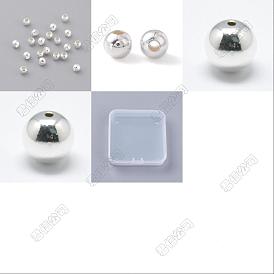 95pcs 4 styles 925 perles en argent sterling, rond sans couture