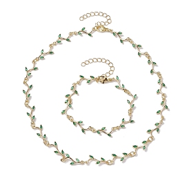 Cubic Zirconia Branch Links Bracelets & Necklaces Sets, Brass Jewelry for Women