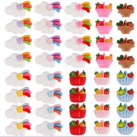 40Pcs 10 Style Resin Cabochons, Fruit Basket & Cloud & Meteor with Rainbow