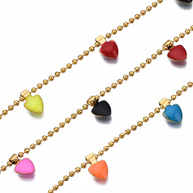 304 Stainless Steel & Enamel Ball Chains, with Spool, Soldered, Nickel Free, Heart