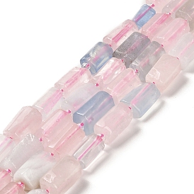 Natural Rose Quartz & Aquamarine Beads Strands, with Seed Beads, Faceted, Column