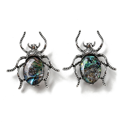 Dual-use Items Alloy Spider Brooch, with Natural Paua Shell, Antique Silver