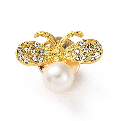 Insect/Bowknot Badge, Zinc Alloy Rhinestone Brooches, with Plastic Imitation Pearls & Butterfly Clutches