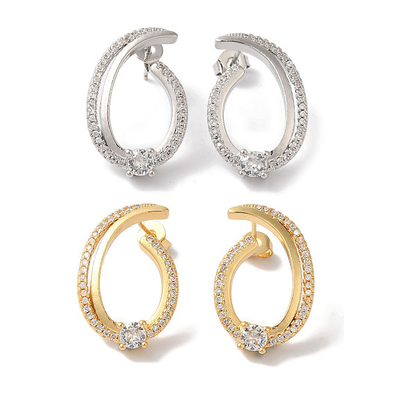 Женские серьги-гвоздики из латуни с микропаве и прозрачным кубическим цирконием, самородки