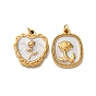 304 нержавеющей стальной эмали подвески, со стразами и прыгающим кольцом, ионное покрытие (ip), реальный 18 k позолоченный, цветочным узором