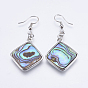 Abalone Shell/Paua Shell Dangle Earrings, with Brass Findings, Rhombus