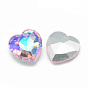 Pointed Back Glass Rhinestone Cabochons, Faceted, Back Plated, AB Color Plated, Heart