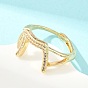 Brass Micro Pave Clear Cubic Zirconia Cuff Rings, Chai Symbol, Rack Plating, Long-Lasting Plated, Lead Free & Cadmium Free