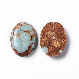 Cabochons assemblés en bronzite et jaspe impérial, ovale, teint, 40x30x7.5~8.5mm