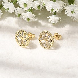 Кольцо с узором «древо жизни», серьги-гвоздики из латуни с микропаве из прозрачных кубических цирконий для женщин., без кадмия и без свинца, долговечный