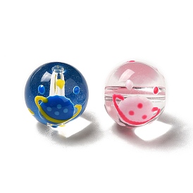 Handmade Lampwork Beads, Round with Planet Pattern